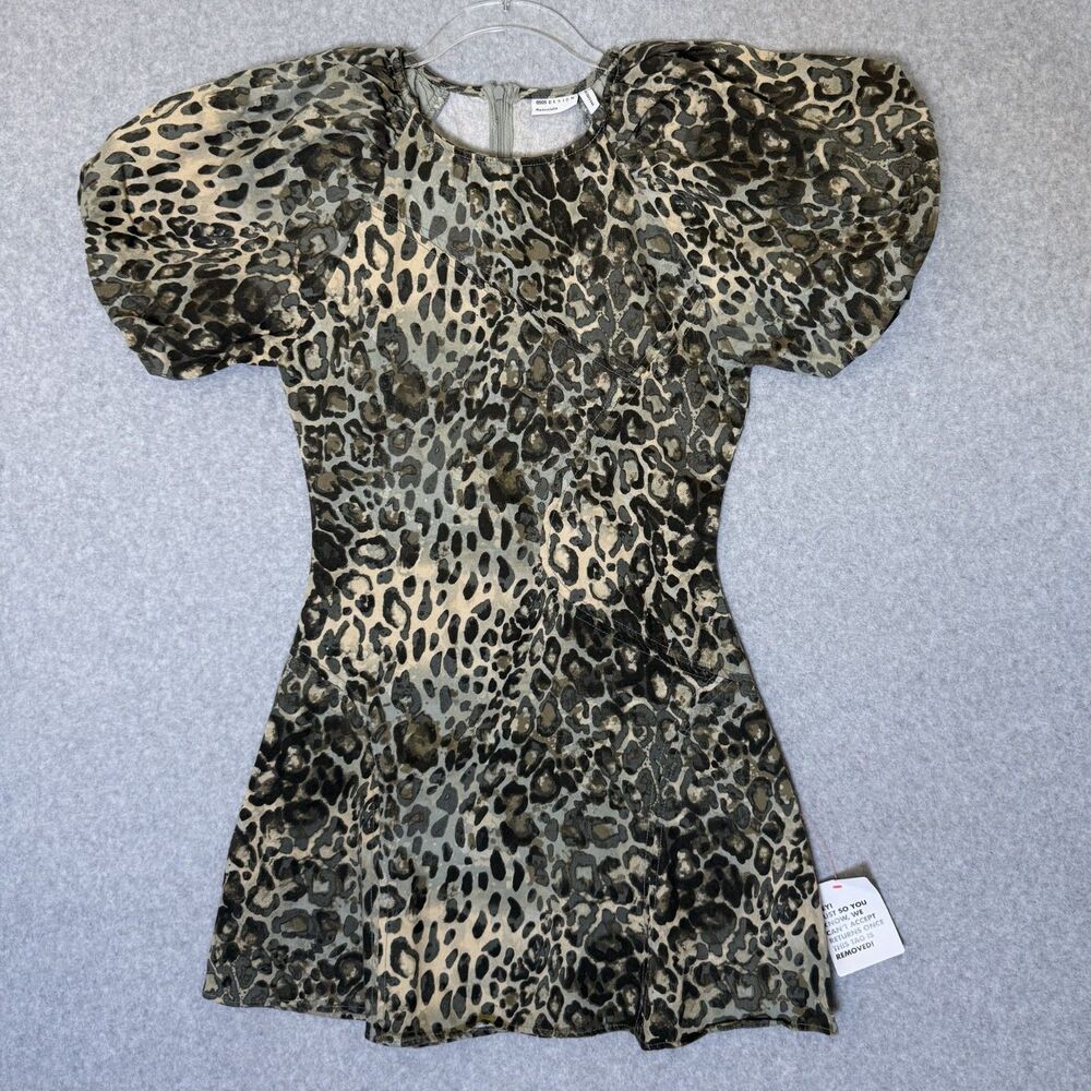 ASOS Leopard Print Puff Sleeve Mini Dress 100% Cotton Women Size 0